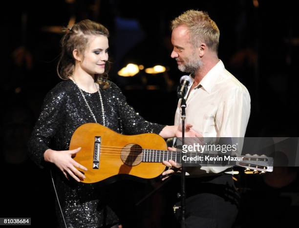 Coco Sumner and Sting onstage during the 2008 Rainforest Foundation Fund Benefit Concert at Carnegie Hall on May 8, 2008 in New York City.