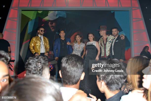 Maluma, Chino, Francisca Lachapel, Joy Uecke, Jesse Uecke and Borja Voces attend the Univision's 'Premios Juventud' 2017 Celebrates The Hottest...