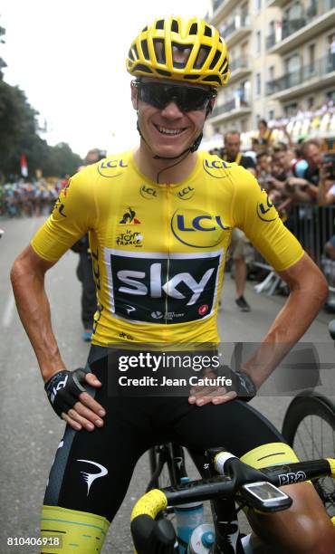 Yellow jersey Chris Froome of Great Britain and Team Sky at the start of stage 7 of the Tour de France 2017, a stage between Troyes and...