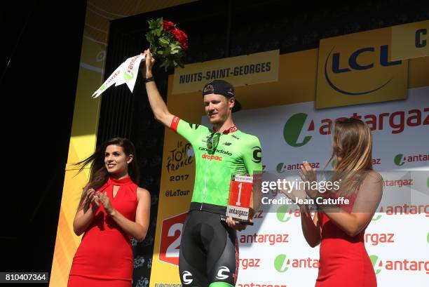 Dylan van Baarle of The Netherlands and Cannondale-Drapac wins the best fighter of the day trophy following stage 7 of the Tour de France 2017, a...