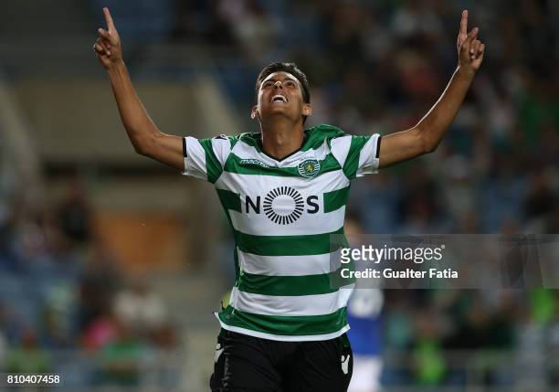Sporting CP's forward Leonardo Ruiz from Paraguay celebrates after scoring a goal during Pre-Season Friendly match between Sporting CP and CF Os...