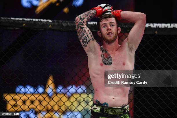 Dublin , Ireland - 7 July 2017; Alan Philpott reacts after his bout against Shay Walsh was deemed a no contest at BAMMA 30 at the 3 Arena in Dublin.
