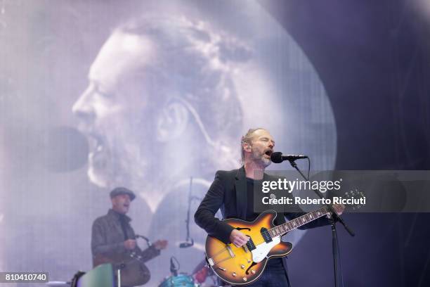 Thom Yorke of English rock band Radiohead performs on stage during TRNSMT Festival Day 1 at Glasgow Green on July 7, 2017 in Glasgow, Scotland.