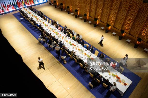 General view as G20 leaders attend a state banquet in the Elbphilarmonie concert Hall on the first day of the G20 economic summit on July 7, 2017 in...