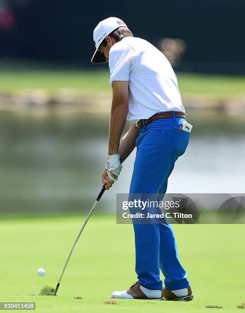 Ben Martin plays a shot on the 16th hole during round two of The Greenbrier Classic held at the Old White TPC on July 7, 2017 in White Sulphur...