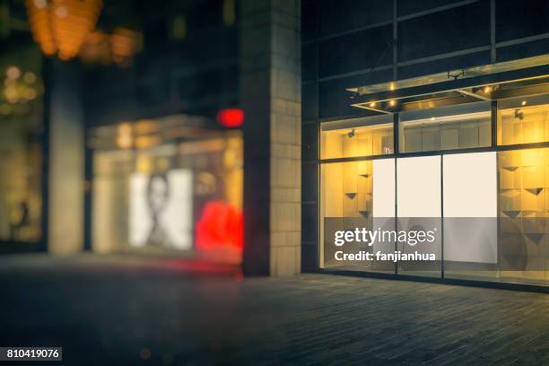 empty square front of modern architectures at night - office building entrance night stock pictures, royalty-free photos & images