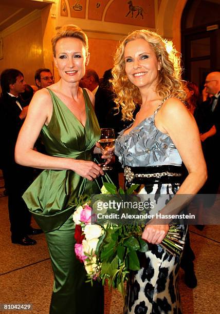 Katja Burkhard and Susanne Kronzucker pose after the Bavarian Television Award 2008 at the Prinzregenten Theatre on 9 May, 2009 in Munich, Germany.