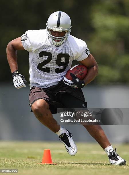 Michael Bush of the Oakland Raiders works out at the rookie mini-camp at the Raiders training facility on May 9, 2008 in Alameda, California.