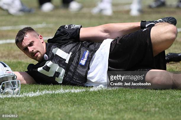 Trevor Scott of the Oakland Raiders works out at the rookie mini-camp at the Raiders training facility on May 9, 2008 in Alameda, California.