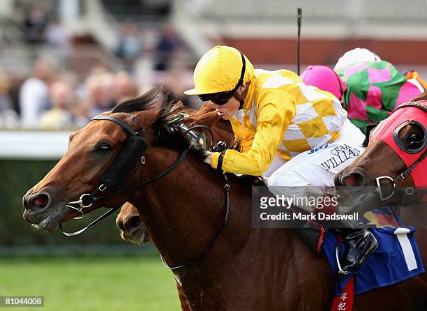 Gorky Park ridden by Craig Williams wins Race Two the No Fuss Solutions Cup during the Thoroughbred Club Cup Day meeting at Caulfield Racecourse May...