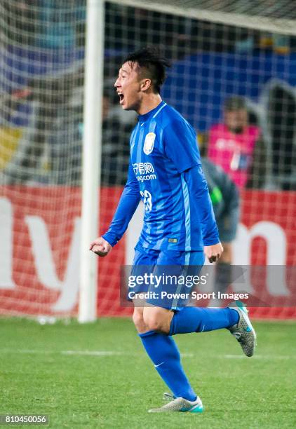 Jiangsu FC defender Ren Hang reacts during the AFC Champions League 2016 - Group Stage - Match Day 2 between Jiangsu FC vs Jeonbuk Hyundai Motors...