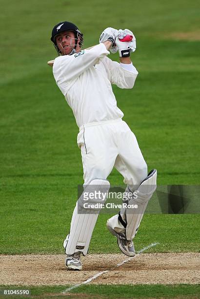 Aaron Redmond of New Zealand hts out during third day of the match between the England Lions and New Zealand at The Rose Bowl on May 10, 2008 in...