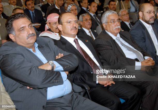 Azmi Beshara, former Arab Israeli member of parliament, or knesset, sits next to Yahya Mohammed Abdullah Saleh, the nephew of Yemeni President Ali...