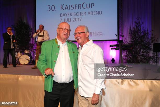 Alois Hartl and Franz Beckenbauer during a bavarian evening ahead of the Kaiser Cup 2017 at the Quellness Golf Resort on July 7, 2017 in Bad...