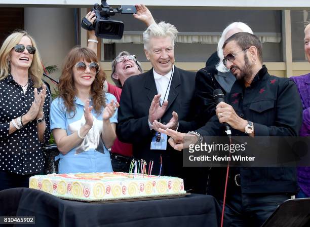 Barbara Bach, singer Jenny Lewis, director David Lynch and musician Ringo Starr appear at the "Peace & Love" birthday celebration for Ringo Starr at...