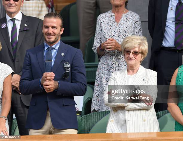 David Beckham and mother Sandra attend day five of the Wimbledon Tennis Championships at the All England Lawn Tennis and Croquet Club on July 7, 2017...
