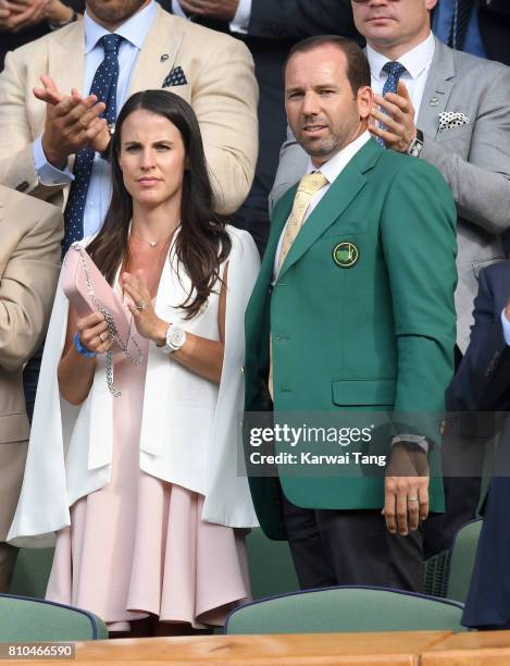 Sergio Garcia and Angela Akins attend day five of the Wimbledon Tennis Championships at the All England Lawn Tennis and Croquet Club on July 7, 2017...