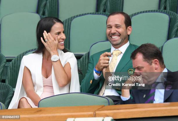 Sergio Garcia and Angela Akins attend day five of the Wimbledon Tennis Championships at the All England Lawn Tennis and Croquet Club on July 7, 2017...