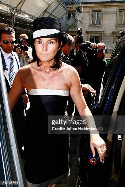 Cecilia Attias leaves the wedding of her daughter Jeanne-Marie Martin held at the town hall of Paris 7th arrondissement on May 10, 2008 in Paris,...
