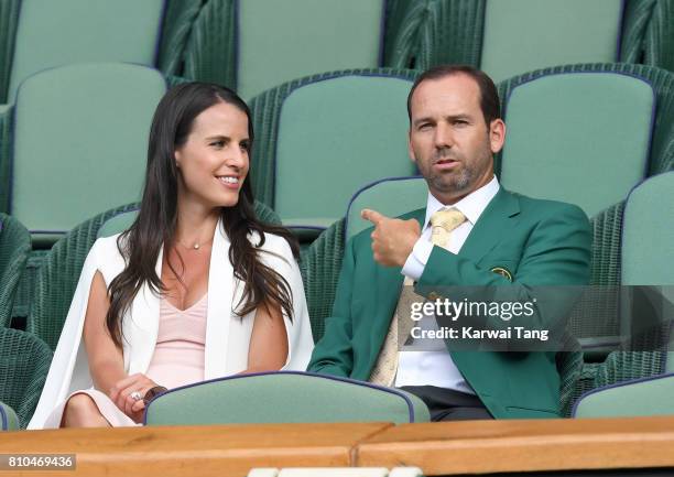 Sergio Garcia and Angela Akins attend day five of the Wimbledon Tennis Championships at the All England Lawn Tennis and Croquet Club on July 7, 2017...