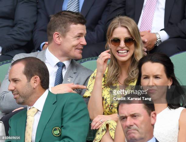 Amy Huberman and Brian O'Driscoll attend day five of the Wimbledon Tennis Championships at the All England Lawn Tennis and Croquet Club on July 7,...