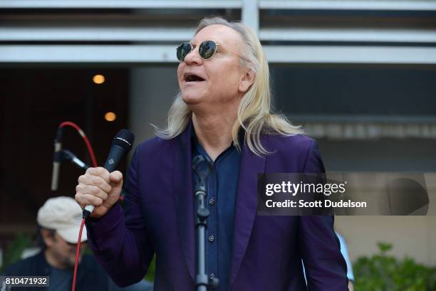 Musician Joe Walsh of The Eagles celebrates Ringo Starr's 77th birthday at the annual "Peace & Love" celebration at Capitol Records Tower on July 7,...