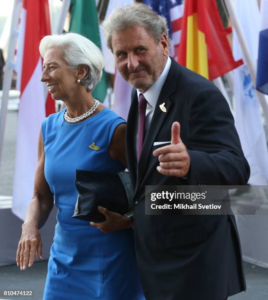 Managing Director of the IMF Christine Lagarde and her husband Xavier Giocanti arrive to the Elbphilharmone for the dinner during the G20 Summit on...