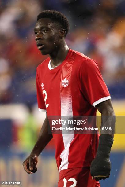 Alphonso Davies of Canada looks on during the 2017 CONCACAF Gold Cup Group A match between French Guiana and Canada at Red Bull Arena on July 7, 2017...