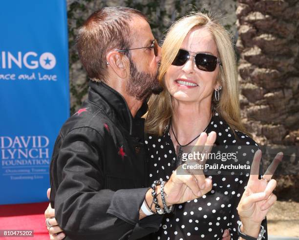 Musician Ringo Starr and Barbara Bach attend the Ringo Starr "Peace & Love" birthday celebration at Capitol Records Tower on July 7, 2017 in Los...