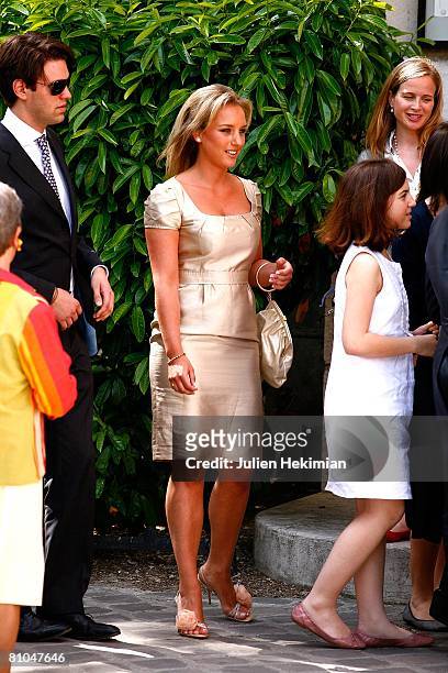Jeanne-Marie Martin's sister Judith Martin arrives at the St Pierre de Neuilly church for the wedding celebration of Jeanne-Marie Martin and Gurvan...