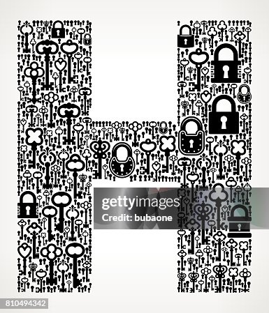 Letter H Key And Lock Antique Black White Graphic High-Res Vector ...