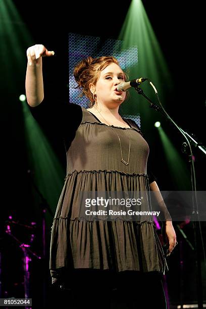 Adele performs on the Main Stage on the second day of the Radio 1 Big Weekend at Mote Park on May 11, 2008 in Maidstone, England.
