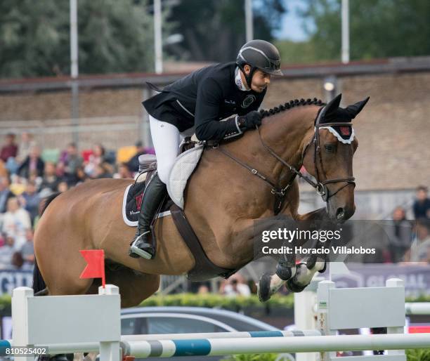 Gonzalo Anon Moya of Spain and horse Qlamp d'Ivraie during CSI5 Global Champions League of Cascais Round 1 jumping competition at the first day of...