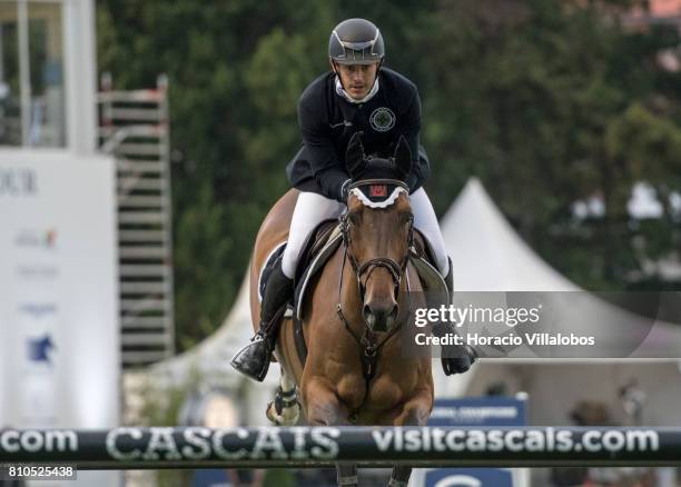 Gonzalo Anon Moya of Spain and horse Qlamp d'Ivraie during CSI5 Global Champions League of Cascais Round 1 jumping competition at the first day of...