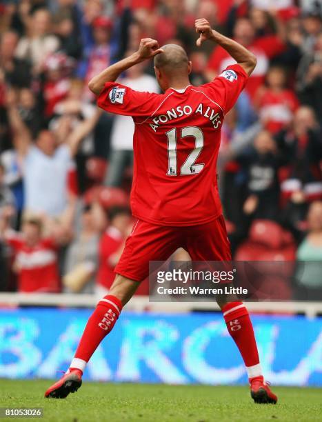 Afonso Alves of Middlesbrough celebrates scoring the second goal during the Barclays Premier League Match between Middlesbrough and Manchester City...