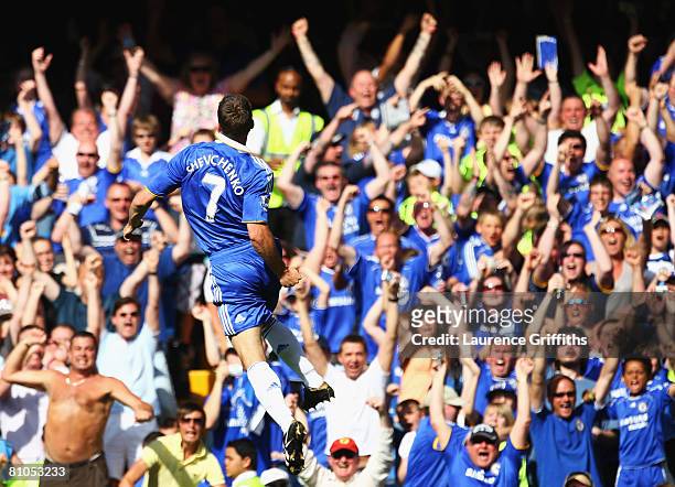 Andriy Shevchenko of Chelsea celebrates as he scores their first goal during the Barclays Premier League match between Chelsea and Bolton Wanderers...