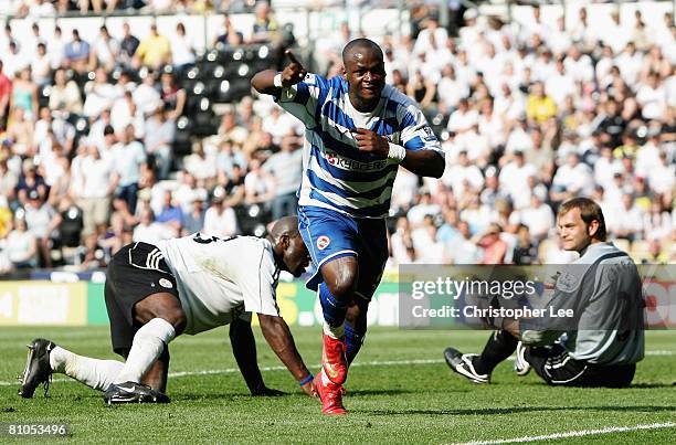 Leroy Lita of Reading celebrates scoring the fourth goal of the game during the Barclays Premier League match betweeen Derby County and Reading at...