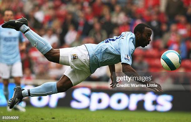 Darius Vassell of Manchester City has a failed strike at goal during the Barclays Premier League Match between Middlesbrough and Manchester City at...