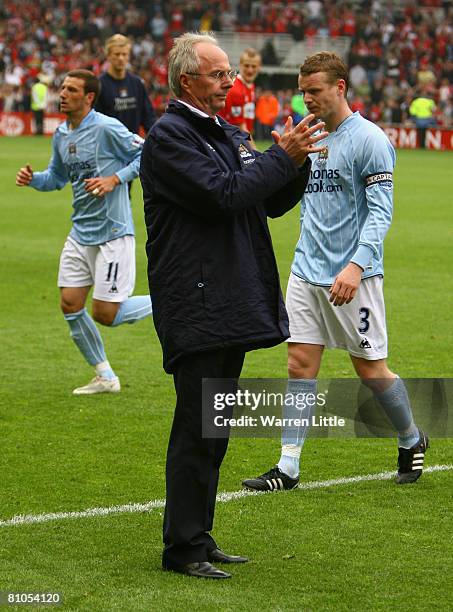 Manchester City manager Sven Govan Eriksson claps off his team as they suffer an eight goal defeat in the Barclays Premier League Match between...