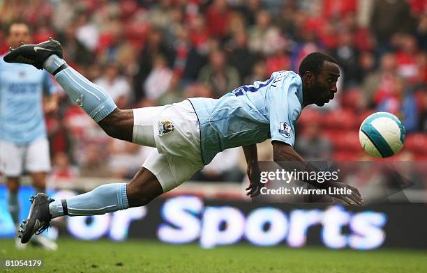 Darius Vassell of Manchester City has a failed strike at goal during the Barclays Premier League Match between Middlesbrough and Manchester City at...