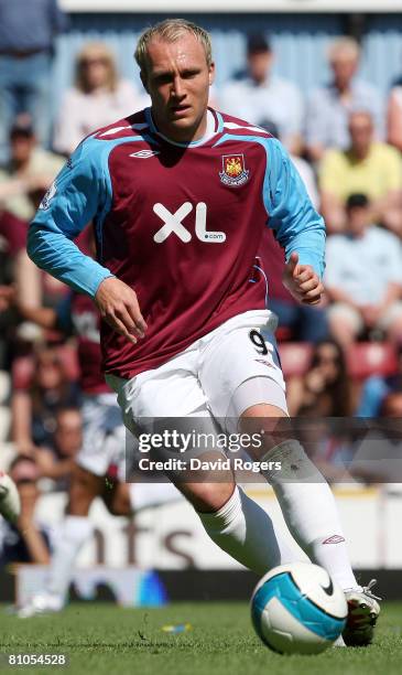 Dean Ashton of West Ham United in action during the Barclays Premier League match between West Ham United and Aston Villa at Upton Park on May 11,...