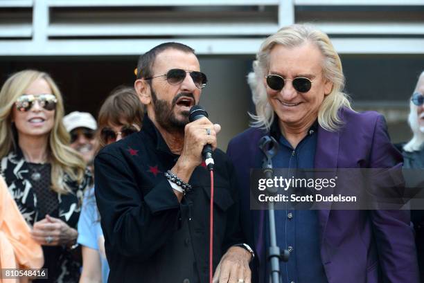 Musicians Ringo Starr of The Beatles and Joe Walsh of the Eagles celebrate Ringo's 77th birthday with friends and fans at the annual "Peace & Love"...