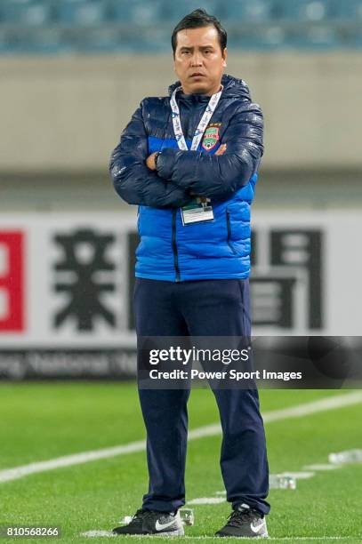 Becamex Binh Duong head coach Nguyen Thanh Son reacts during the AFC Champions League 2016 - Group Stage - Match Day 5 between Jiangsu FC vs Becamex...