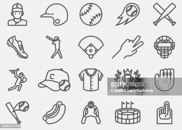 illustrazioni stock, clip art, cartoni animati e icone di tendenza di icone linea baseball - baseball player