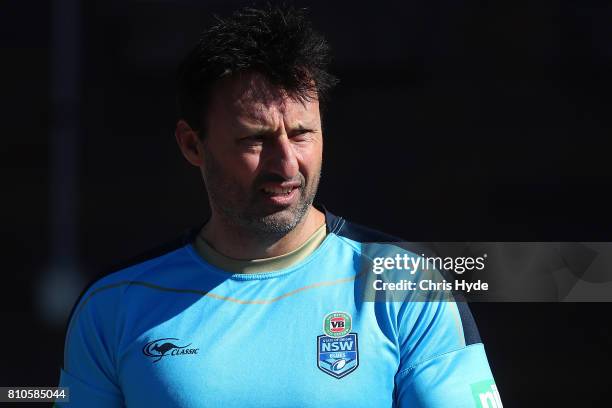 Coach Laurie Daley looks on during a New South Wales Blues State of Origin Training Session on July 8, 2017 in Kingscliff, Australia.