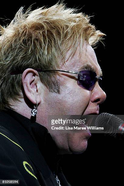 Singer Elton John performs on stage at the Sydney Entertainment Centre on May 12, 2008 in Sydney, Australia.