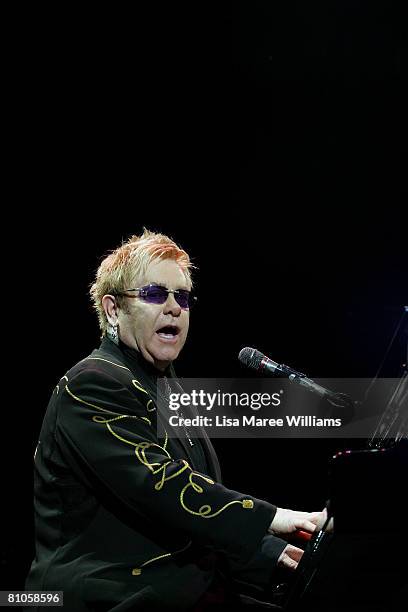 Singer Elton John performs on stage at the Sydney Entertainment Centre on May 12, 2008 in Sydney, Australia.