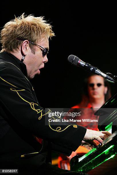 Singer Elton John performs on stage at the Sydney Entertainment Centre on May 12, 2008 in Sydney, Australia.