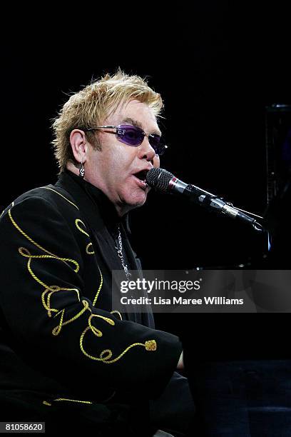 Singer Elton John performs on stage at the Sydney Entertainment Centre on May 12, 2008 in Sydney, Australia.