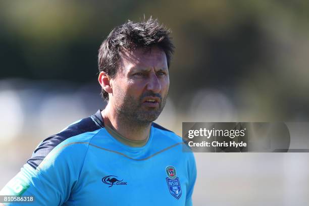 Coach Laurie Daley looks on during a New South Wales Blues State of Origin Training Session on July 8, 2017 in Kingscliff, Australia.